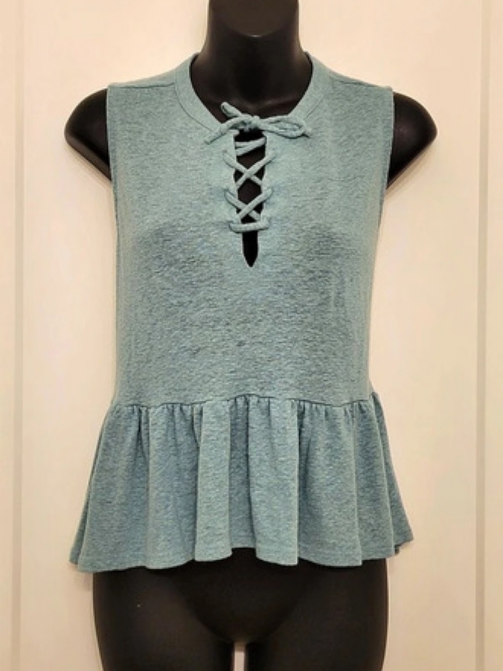 Lucky Brand Peplum Lace Trimmed Tank Blue Small